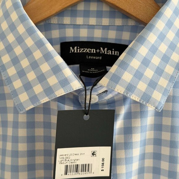 Mizzen+Main Leeward Long Sleeve Dress Shirt in Light Blue Gingham, Size Medium - Picture 5 of 7